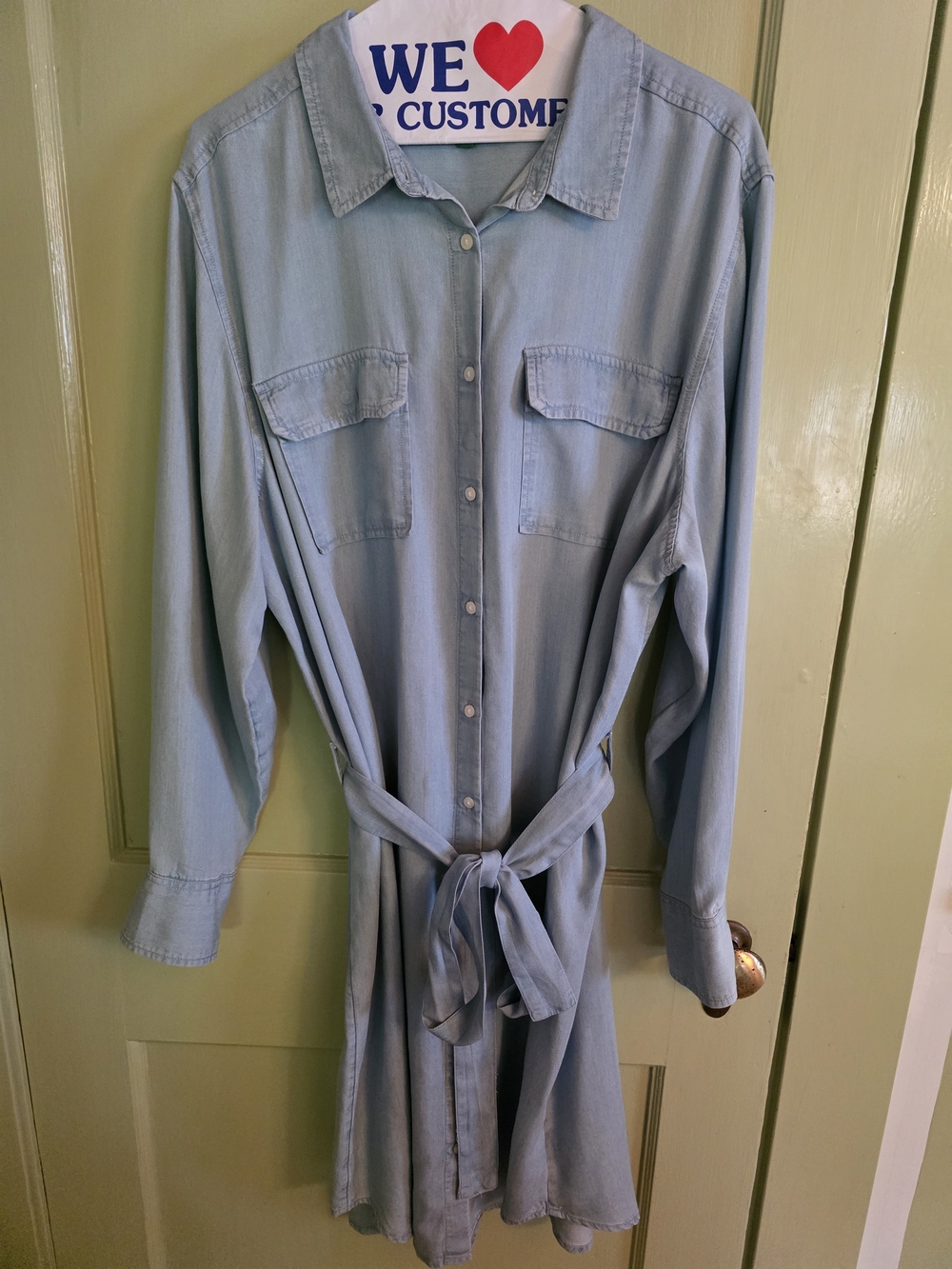 dip Light Blue Chambray Tie-Waist Shirt Dress